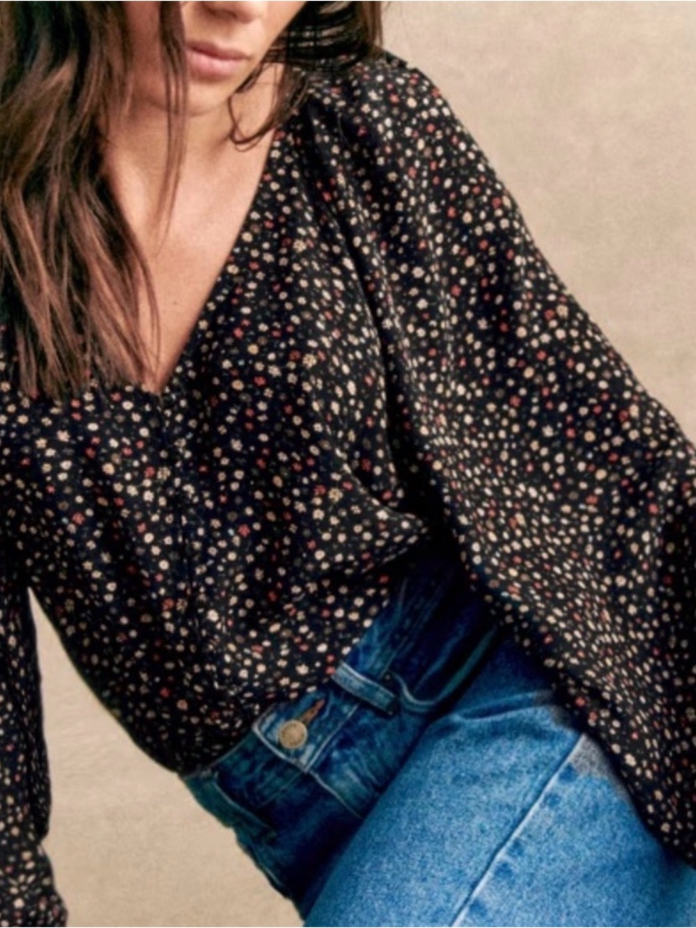 Sézane Erica blouse Black Floral V-Neck Blouse- size 36 small